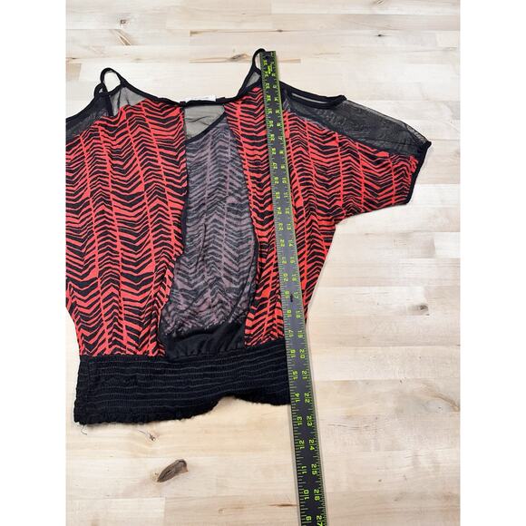 Vintage 90s Y2K 00s Zebra Mesh Whimsygoth Short Sleeve Sheer Crop Top Shirt M - Picture 5 of 6